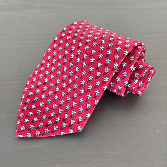 Brooks‎ Basics Floral Necktie Red Blue Flower Silk Tie Menswear Fashion - Picture 1 of 7